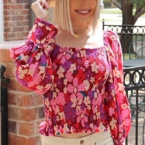 NWT Free People Ariana Floral Smocked Top